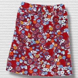 Children’s Place Corduroy Skirt S 5/6  Retro Floral 70s Inspired Mod Print Red
